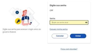 Inserir o cpf e a senha para acessar o site do Meu INSS